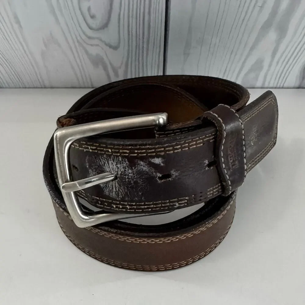 Vintage Duluth Trading Company Genuine Leather Belt Brown USA Brass (READ) Sz 38